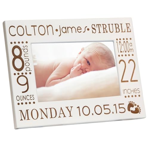The Gifted Oak Personalized Birth Announcement Picture Frame with Stats - Newborn Baby Photo Frame - Nursery Decor - Gift for New Parents - Custom Baby - Newborn - Birth Information