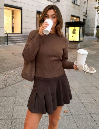 Image of ZESICA Women's Fall Sweaters Crewneck Cinched Waist Pullover Tops