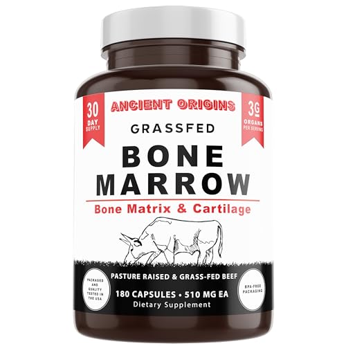 Grass Fed Bone Marrow Supplement 3060mg Skin Oral Health and Joint Support Supplement Promotes Whole-Body Wellness Non GMO Whole Bone Extract 180 Capsules