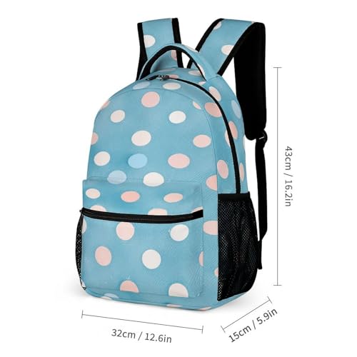 3Pcs Backpack Sets Light Blue Polka Dots Print Travel Daypack 3 in 1 Lightweight Backpack Set with Lunch Bag And Cosmetic Bag2
