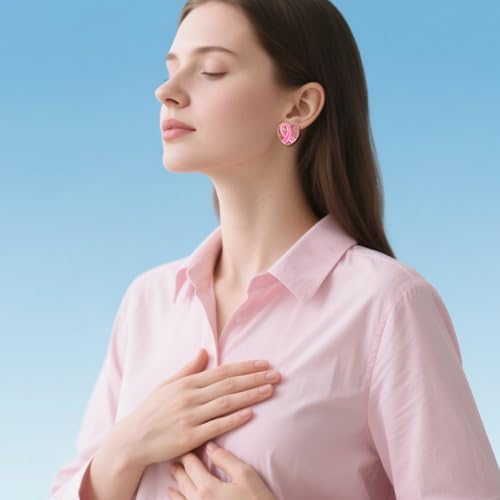 Breast Cancer Awareness Earrings for Women Pink Ribbon Jewelry Gifts Support Survivor Heart Charm Dangle Accessories3