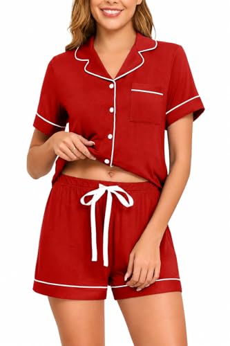 Image of Veseacky Womens Pajamas Set Short Sleeve Sleepwear Button Down Pjs Comfy 2 Pieces Soft Lounge Set S-XXL