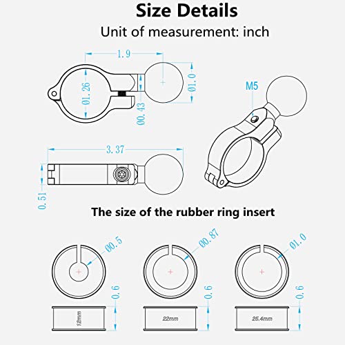 BRCOVAN 2個パック アルミニウム合金ハンドルバーマウントベース 1インチTPUボール付き ラウンドレール直径0.5インチ 0.87インチ 1インチ 1.26インチ RAMマウントBサイズ1インチボールダブルソケットアームに対応