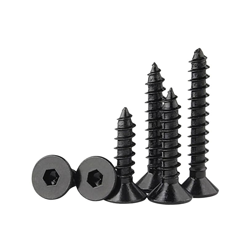 Image of Rely⇒VP INDUSTRIES (Pcs-25) M5.5x50 mm Allen CSK Head Self-Tapping Screw - Black Zinc Furniture Bolt for Wood Boards, Cabinets, Cupboards & Chairs