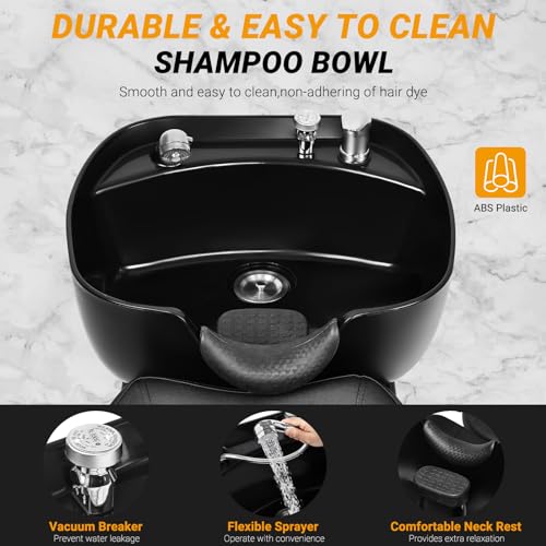 Shampoo Bowl and Chair Set for Salon,Seogwisam Backwash Barber Chair,ABS Plastic Shampoo Bowl Sink Unit w/Independent Footrest for Beauty Spa Barbershop