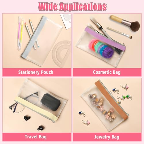 Image of GoClimber 4 Pack Clear Pencil Pouch, Cute Pencil Case, Pencil Bag With Zipper, Teen Portable Pencil Pouch for School & Stationery Supplies (Dusty Rose)