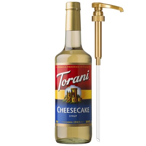 Image of Torani Coffee Syrup, Cheesecake Flavored Syrup for Drinks, Pump Included, Glass Bottle 25.4 Fl Oz
