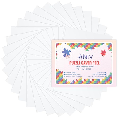 Ainiv 32PCS Hojas de Pegamento para Puzzles, Despegable Cola Transparente Papel Adhesivo, Lámina Adhesivas para Rompecabezas para Preservar 4000PCS, Lámina Accesorios Puzzle para Asegurar y Proteger