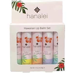 Hanalei Lip Balm and Moisturizer – Natural Kukui Oil, Beeswax Lip Moisturizer – Replenish and Repair Dry, Chapped Lips – Variety Pack (5 Tubes)