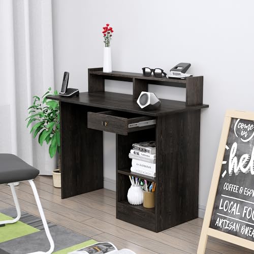 Image of Bniture Wooden Study Table for Home | Engineered Wood Study Table with Book Shelf | Multi Purpose Computer Desk for Study & Writing | Laptop Table for Home with Drawers & Storage Shelf | Flower Wenge