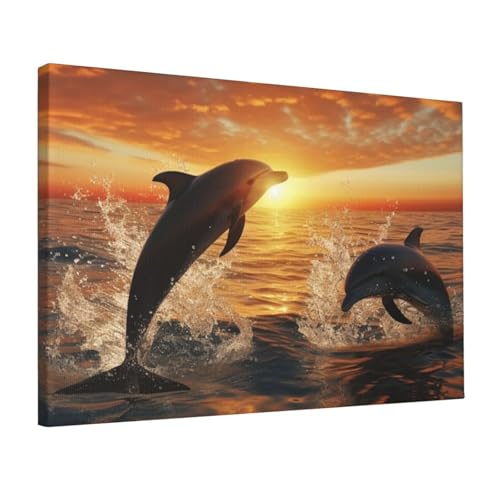 Toile murale moderne encadrée dauphins avec finitions premium pour salon