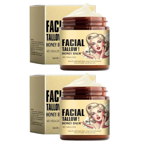 Bálsamo de sebo batido y miel 120 g, 2 unidades de crema hidratante de sebo de res para rostro y cuerpo, crema sin perfume con vitamina E
