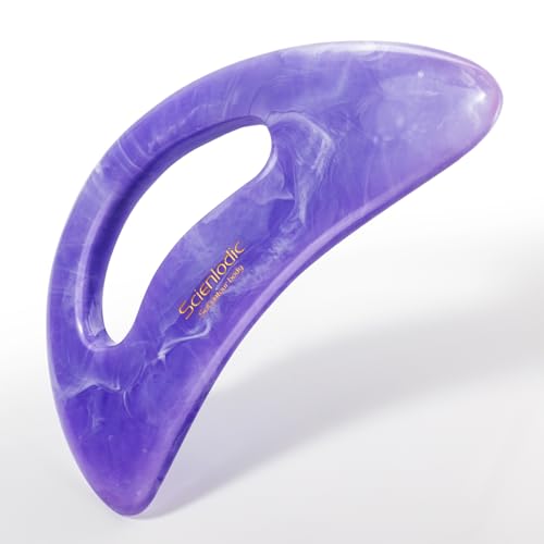 Image of Scienlodic Gua Sha Massage Tool with Handle (Resin) Larger Guasha Body Scraping Tool for Back Legs Neck Massage, Lymphatic Drainage, Cellulite Remove - Large Light Purple