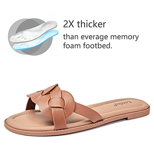 Luoika Women's Wide Width Flat Slides Sandals, Casual Comfortable Summer Beach Shoes Slip on Slide Sandal for Women.3