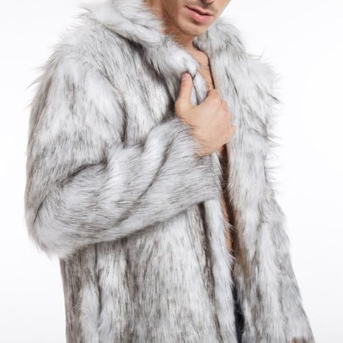 Générique Herren Ken Kunstpelz Kleidung Vintage Offizier Tunika Jacke Luxus Winterjacke Luxus Kunstpelz Jacke Mode Revers Militär Dicker Mantel Laye Wintermantel, grau, XL
