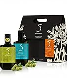 5 Elementos Aceite de Oliva Virgen Extra Premium - Estuche Regalo Gourmet 3 Variedades (Picual, Cornicabra, Arbequina) - DOP Montes de Toledo - Pack Cata 3x500ml - Cosecha Temprana