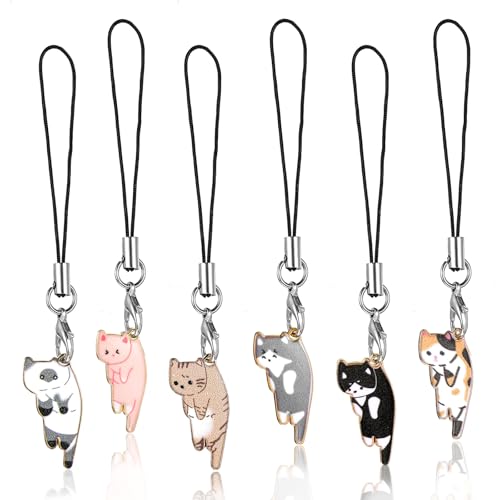 Mabor 6 Pcs Cat Phone Charm Aesthetic Cell Phone Charm Kawaii With Handmade Cute Hanging Pendants Decor Hanging Cat for Backpack, Wallet, Keychain Pendant