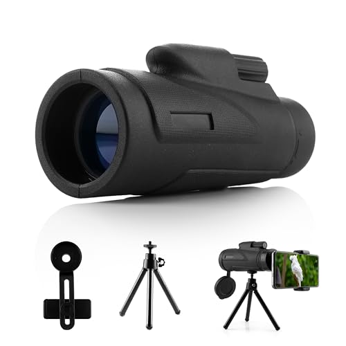 Image of Cezo 12x50 Monocular for Adults Kids,HD Monocular Scope for Gifts Monocular Telescope for Smartphone Watching Birds Hiking,Concert,Travelling- Black