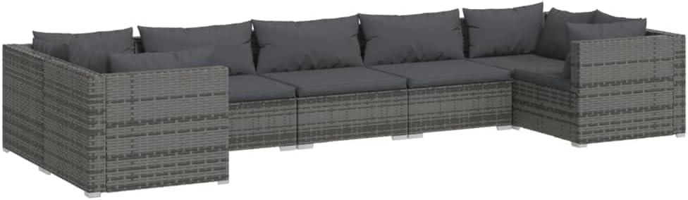 vidaXL Outdoor Patio Lounge Set with Cushions, 6 Piece - Poly Rattan Durable Steel Frame, Modular Design, Easy Maintenance - Gray and Anthracite