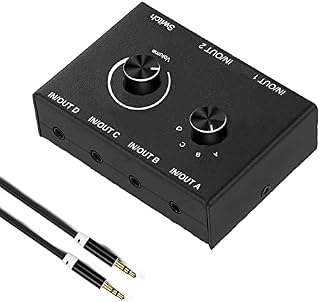 UNSTINCER 3.5mm Jack RCA L/R Audio Switcher, 4(2)-in-2(4)-out Analogue Audio Channel Switch, Noiseless Stereo Speaker Selector for Headphones Phono Soundbar PC, Audio Splitter Box with Volume Control