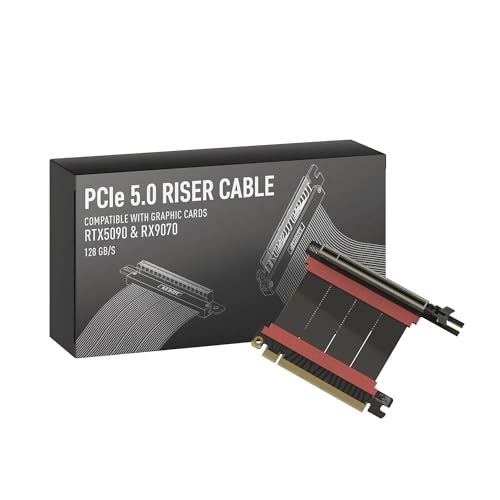 Image of LINKUP PCIE 5.0 Riser Cable | for Vertical GPU Mount | Left Angle | Graphics Card GPU Ready | Usable with PCIe 4.0 & RX9070 / RTX5090 | 5cm (Total Length: 9cm)