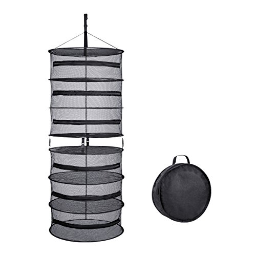 A1KINGDOM 2-ft 6 Layer Upgrade Collapsible Black Mesh Hanging Herb Drying Rack Dry