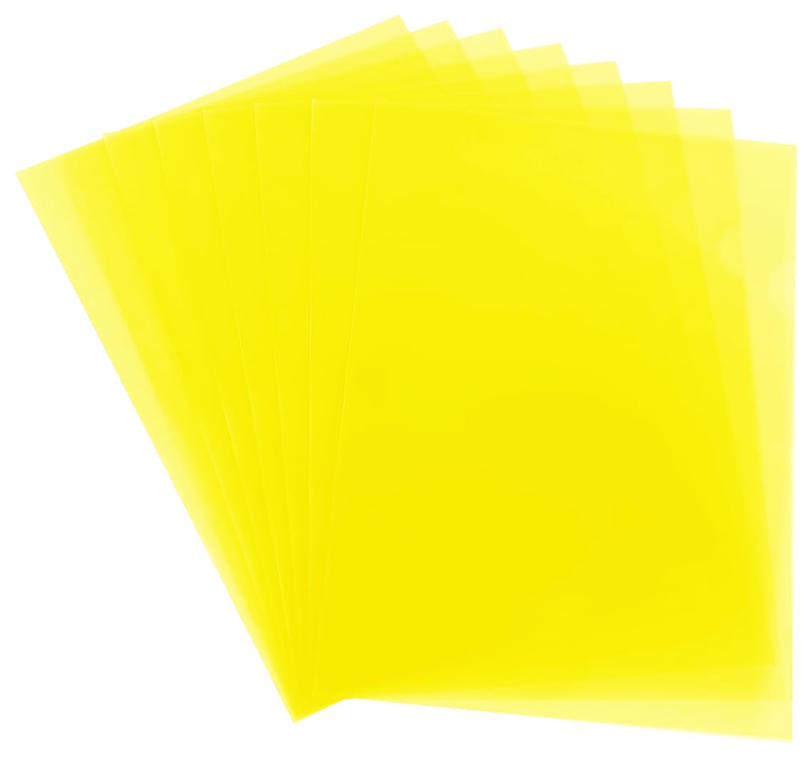 M1SS 300 Pack A4 L Type Plastic Folders, Transparent Document Pockets with Thumb Notch, Top & Side Opening Clear File Sleeves, Durable Waterproof Organiser Files for Office, School & Filings (Yellow)
