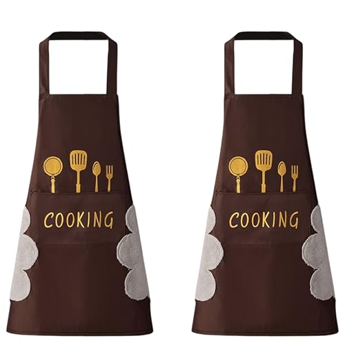 Image of Kraptick Kitchen Apron - Comfortable Cooking Waterproof Apron for Men and Women With Pocket and Side Coral Velvet for Wiping