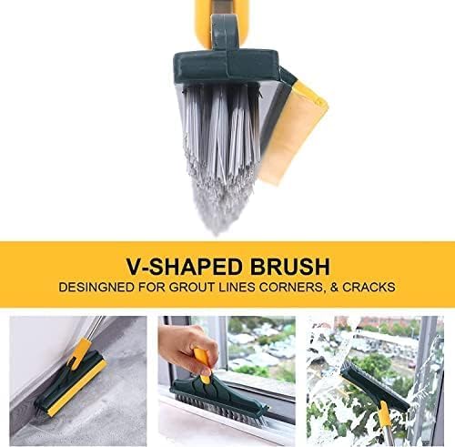 Image of VYOOx 2 in 1 180 Rotating Long Handle Floor Cleaning Brush with Wiper | V-Shape Crevice Tile Scrubber & Gap,Grout,Floor & Kitchen Cleaning Bathroom Accessories & Organization,Toilet Brushes (Pack-2)
