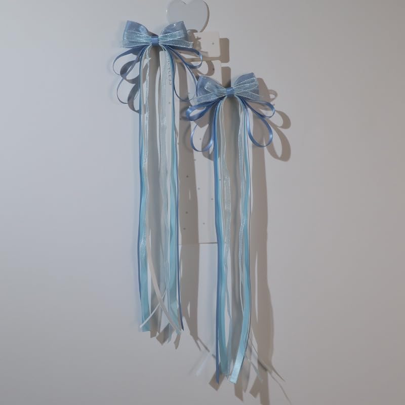 Pinzas para cabello con moño azul, set 2 piezas miniatura 6