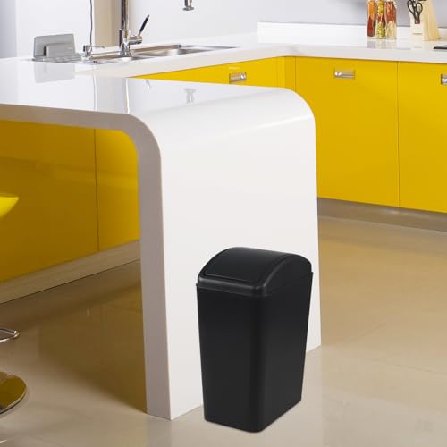 Image of 4.5 Gallon Plastic Swing Lid Trash Can, Swing-Top Trash Bin, Black | Small Slim Garbage Can, Waste Basket with Lid