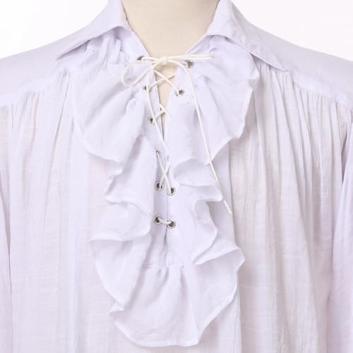 GRACEART Renaissance Men's OR Women's Pirate Shirt Medieval Costume Cotton Linen Shirts, 01#white (Style-a), Small
