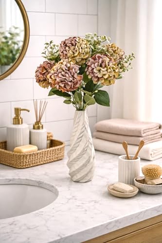 Image of Premium Combo Artificial Flower Bouquet with Ceramic Vase | 7 Head Real Touch Flowers | Luxury Home Decor for Living Room Bedroom Office Center Table(ND-15)
