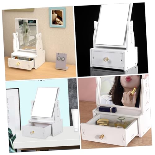 Espejo de maquillaje de escritorio con cajón rotatorio miniatura 3