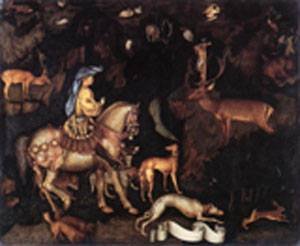 Peinture à l'huile Vision de St Eustace par Pisanello, reproduction d'art sur toile 30x40 cm