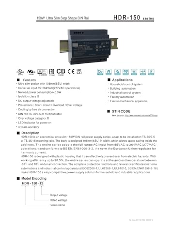 Alimentation à découpage HDR-150-12V pour stabiliser la tension 150W