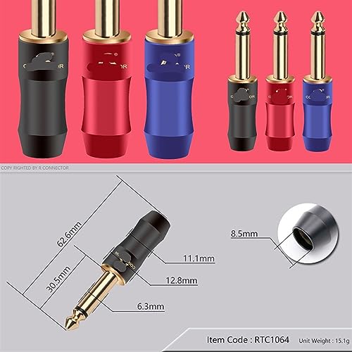 Conector macho mono 6.35mm para reparar cables de micrófonos sin interferencias 8