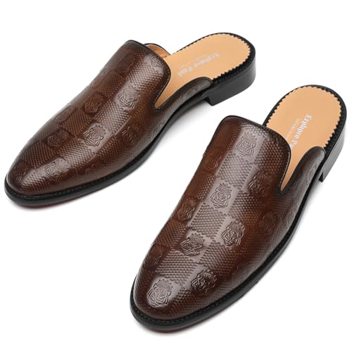 Image of Mens Black Backless Loafers Genuine Leather Mules Shoes