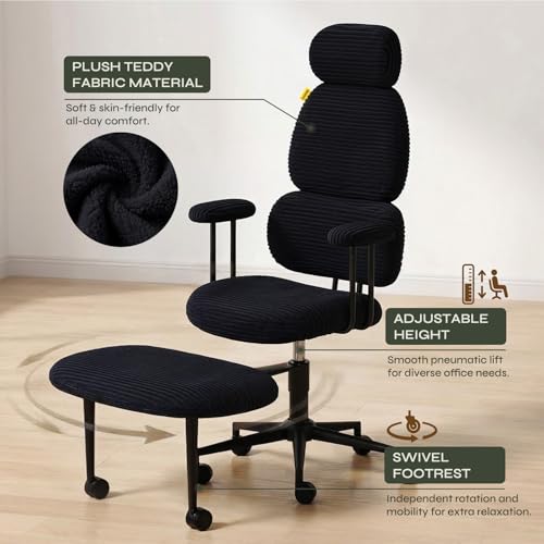 Image of Pinmoco ADHD Cross Legged Office Chair, 3-Zone Back Support, Wide Seat | Ultra-soft plush seat with armrests. Extra-wide for cross-legged & ADHD sitting. 3-zone support: neck, mid-back & lumbar.