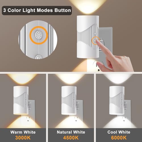 Image of easuntec Night Light, Night Lights Plug into Wall, Warm Led Night Light, Dusk to Dawn Light Sensor, 3 Light Modes, Dimmable Night Lights for Bedroom Bathroom Hallway Kitchen Stairs (White, 2 Pack)