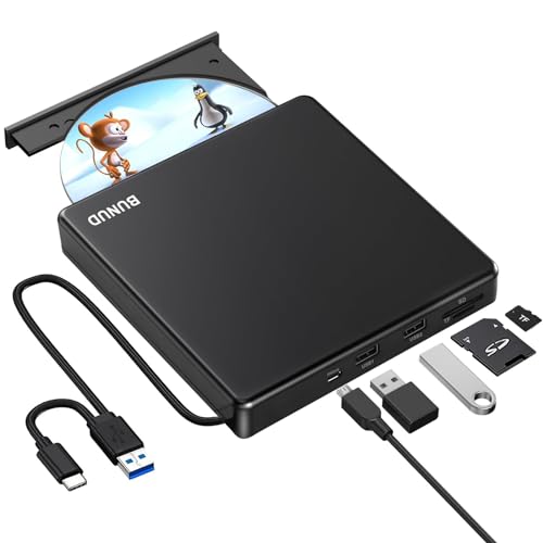 External CD DVD Drive, USB 3.0 & Type-C CD/DVD +/-RW ROM Burner W...