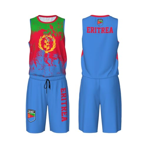 Eritrea Flag Grain (2) Basketball Jersey Uniform Suit for Men Women Adults Training Athletic Set