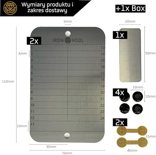 IRON HODL Stalowy portfel (2 x 24 + 1) + płyta testowa, śruby, naklejki na pieczęć, etui odzyskiwanie nasion frazę metalowa płyta Cold Wallet Crypto Wallet Crypto Steel Wallet Crypto Steel Wallet