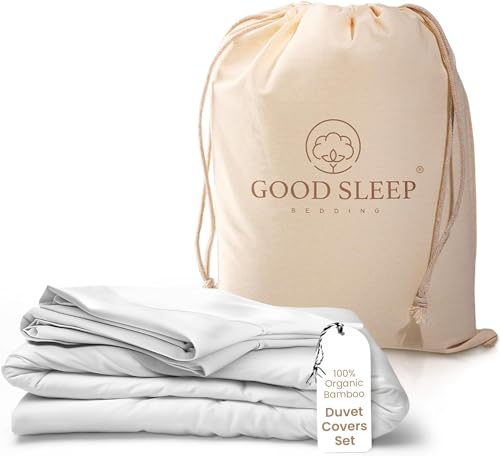 Good Sleep Bedding King Size Duvet Cover Sets - 100% Viscose Derived from Bamboo, 3 Pc Kingsize Duvet Cover Sets, Zipper Closure Bedding Sets King Size, Cooling, Soft White Bedding