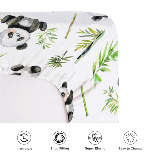 Image of Watercolor Panda Green Leaves Fitted Baby Crib Sheet for Baby Boy Girl 52 inchx28 inch Cute Bear Animal Soft Breathable Unisex Fitted Baby Bed Sheets Fits All Standard Crib and Toddler Mattress Pads