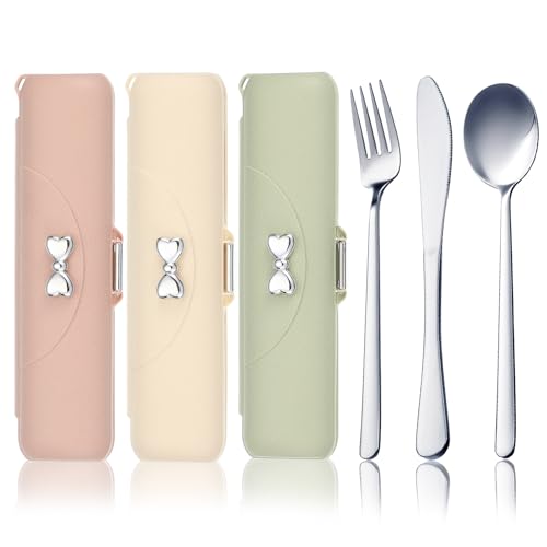 Lanties 3 Pack Portable Travel Utensils Set with Case Reusable Stainless Steel Tableware Silverware Flatware Include Spoon Knife and Forks for Traveling Caming School Picnic