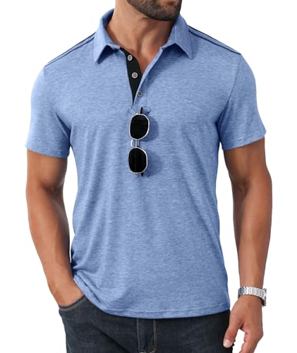 Angbater Men's Button Polo Shirts Short Sleeve Casual Summer T-Shirt Slim Fit Contrast Color Golf