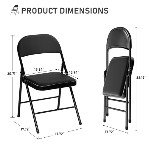 6 Pack Black Folding Chairs with Padded Cushion and Back for Outside Portable Stackable Commercial Foldable Chairs with Steel Frame for Events Office Wedding Party, 350lbs Capacity - Image 4