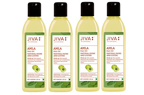 Image of Jiva Amla Oil 120 ml | 100% Pure & Natural | Nourishes Hair, Retain Hair Moisture & Helps With Dandruff & Hair Loss | Suitable For All Hair Types (Pack of 4)
