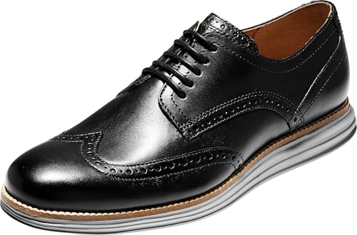 Cole Haan Men's Original Grand Shortwing Oxford Shoe, Black Leather/Ironstone, 9.5 Medium US